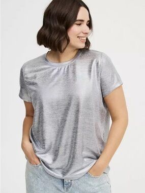 torrid Metallic Silver Short Sleeve Crew Tee